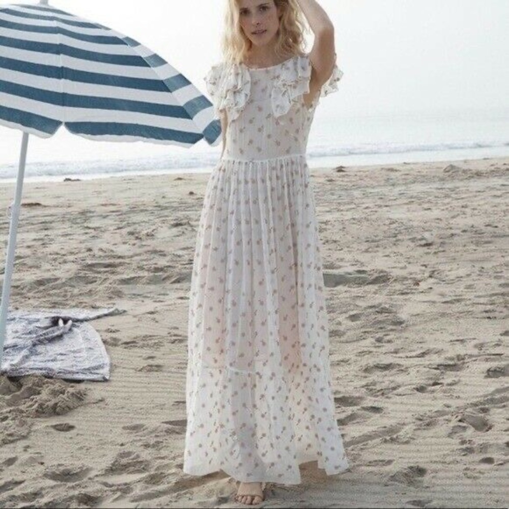 Doen Flora Embroidered Maxi along Dress in Salt